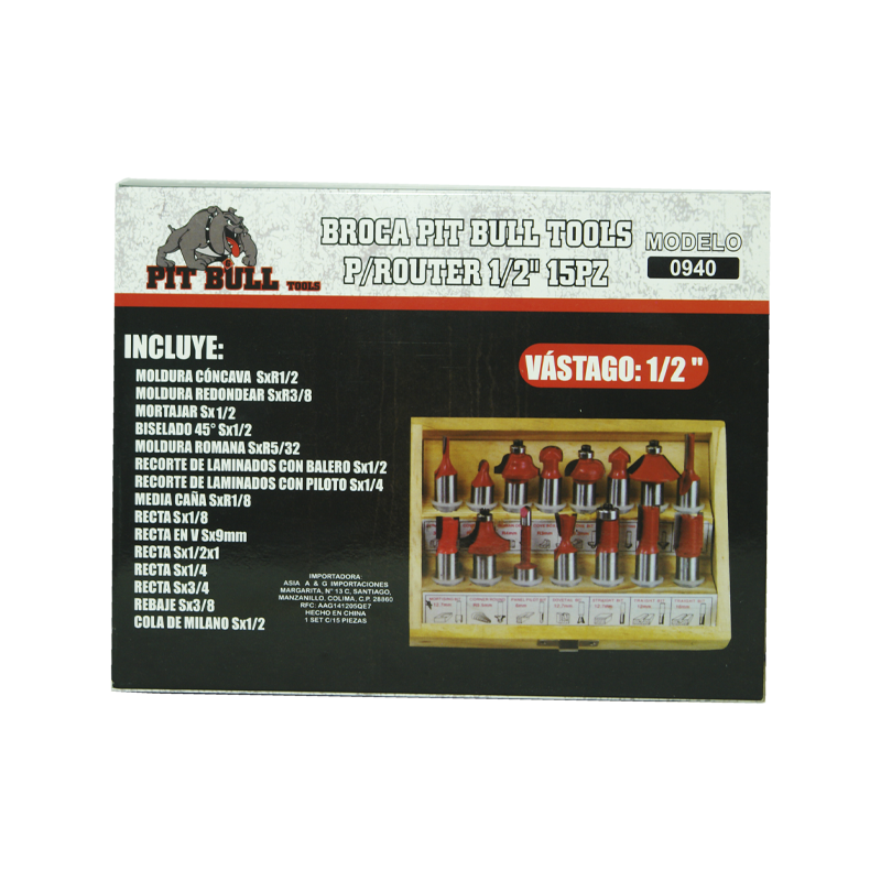 BROCA PIT BULL TOOLS P/ROUTER 1/2 15PZ | 0940