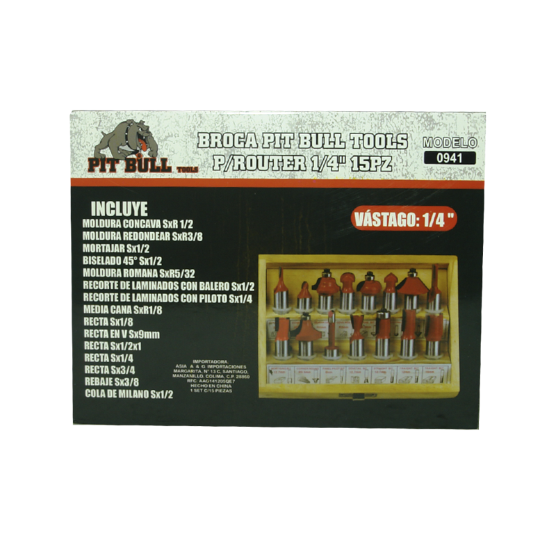BROCA PIT BULL TOOLS P/ROUTER 1/4 15PZ | 0941