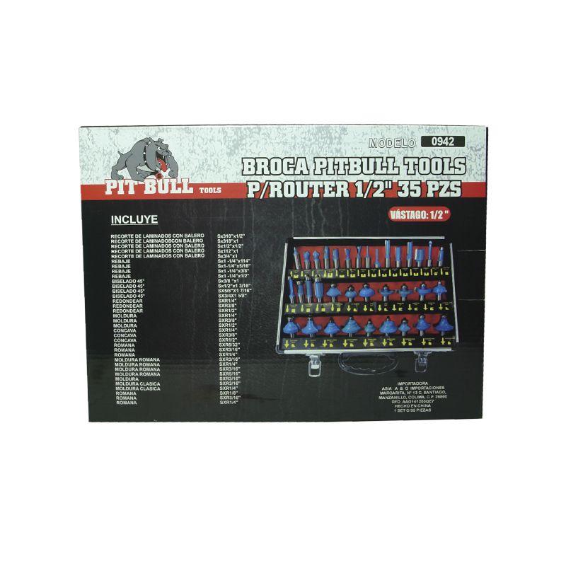 BROCA PITBULL TOOLS P/ROUTER 1/2 35 PZS | 0942