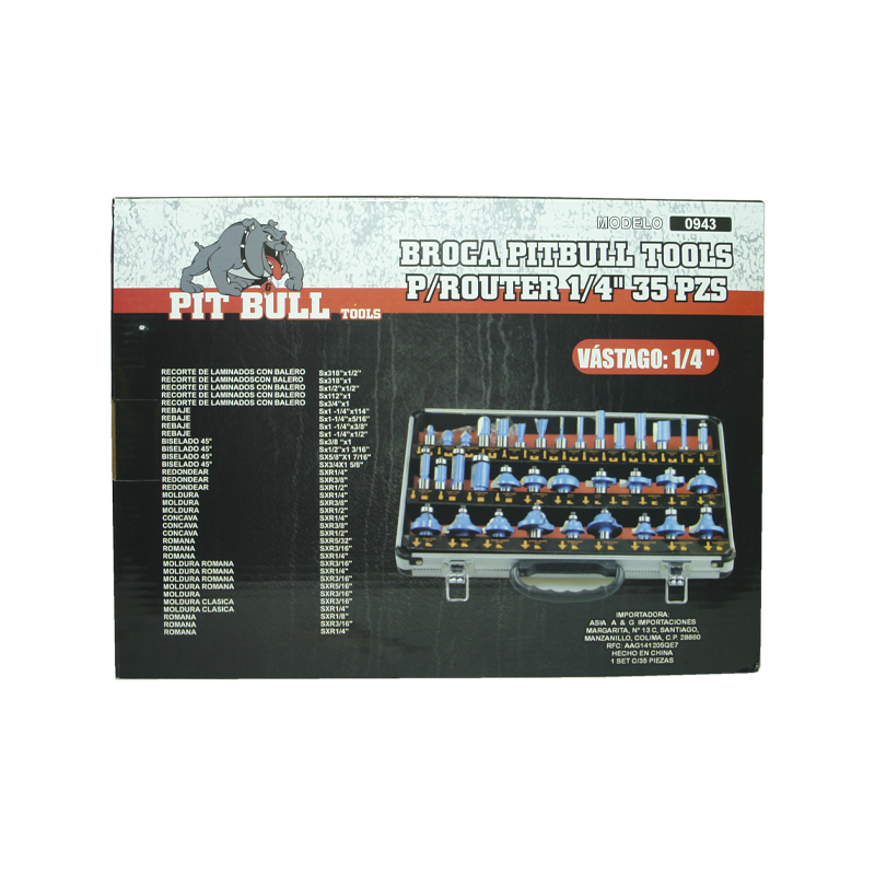 BROCA PITBULL TOOLS P/ROUTER 1/4 35 PZS | 0943