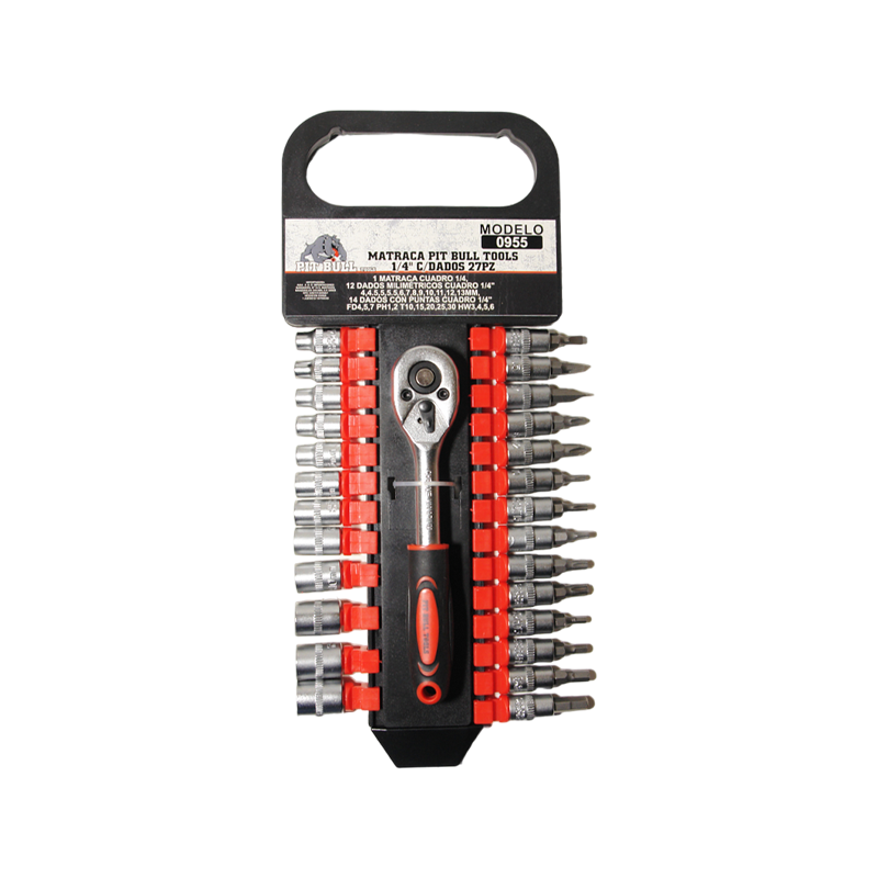 MATRACA PIT BULL TOOLS 1/4 C/DADOS 27 PIEZAS | 0955