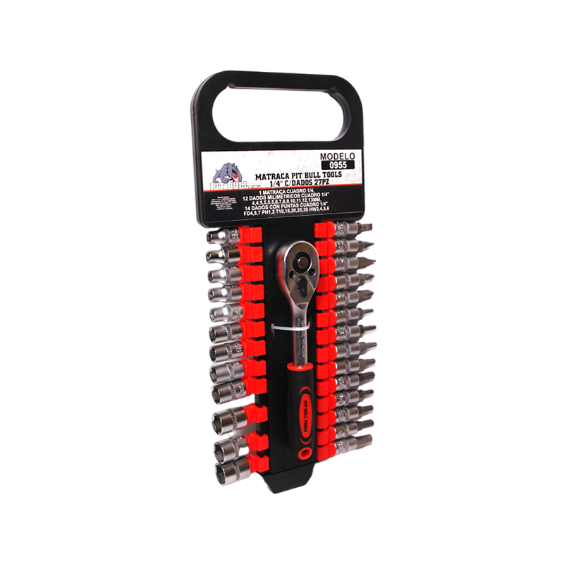 MATRACA PIT BULL TOOLS 1/4 C/DADOS 27 PIEZAS | 0955