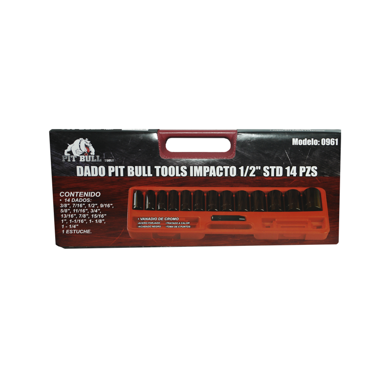 DADO PIT BULL TOOLS IMPACTO 1/2 15PZ STD | 0961