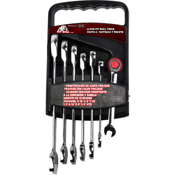 LLAVE PITBULL T MIXTA C/MATRACA 7PZ STD | 30165