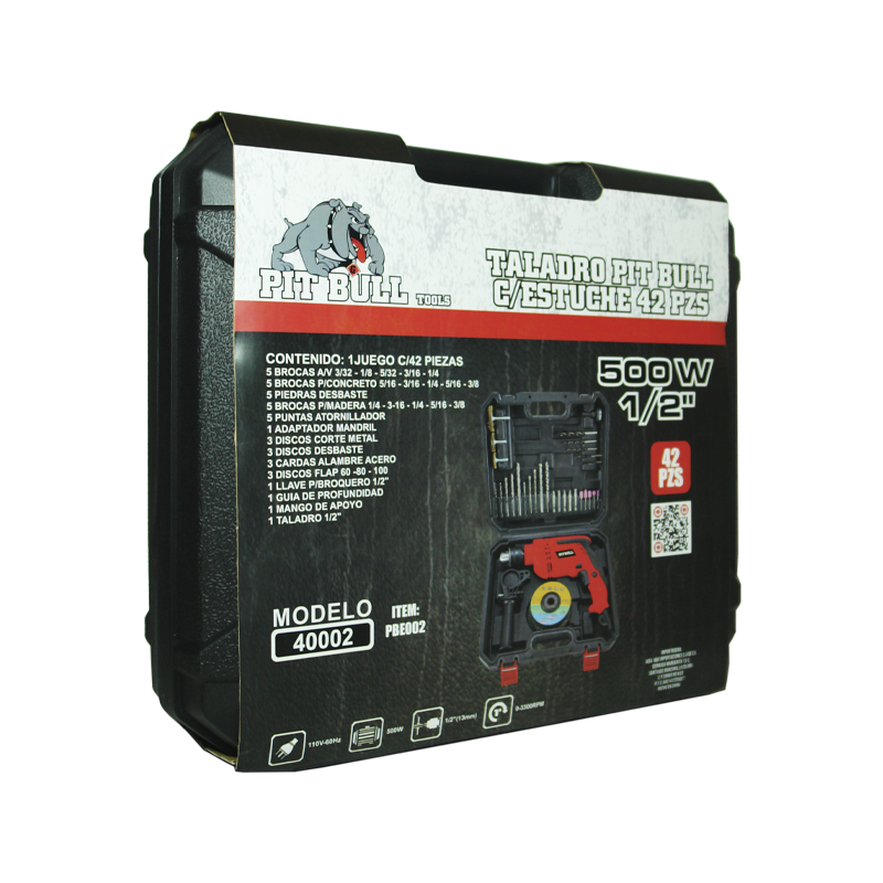 TALADRO PIT BULL 500 W C/ESTUCHE 42 PZS | 40002
