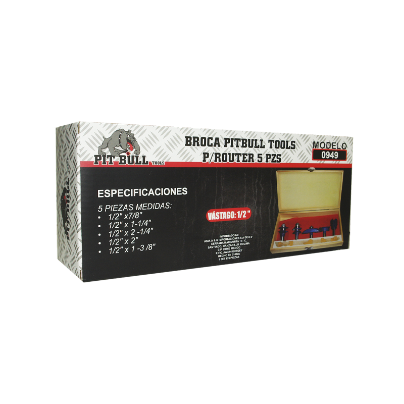BROCA PITBULL TOOLS P/ROUTER 1/2 5 PZS | 0949