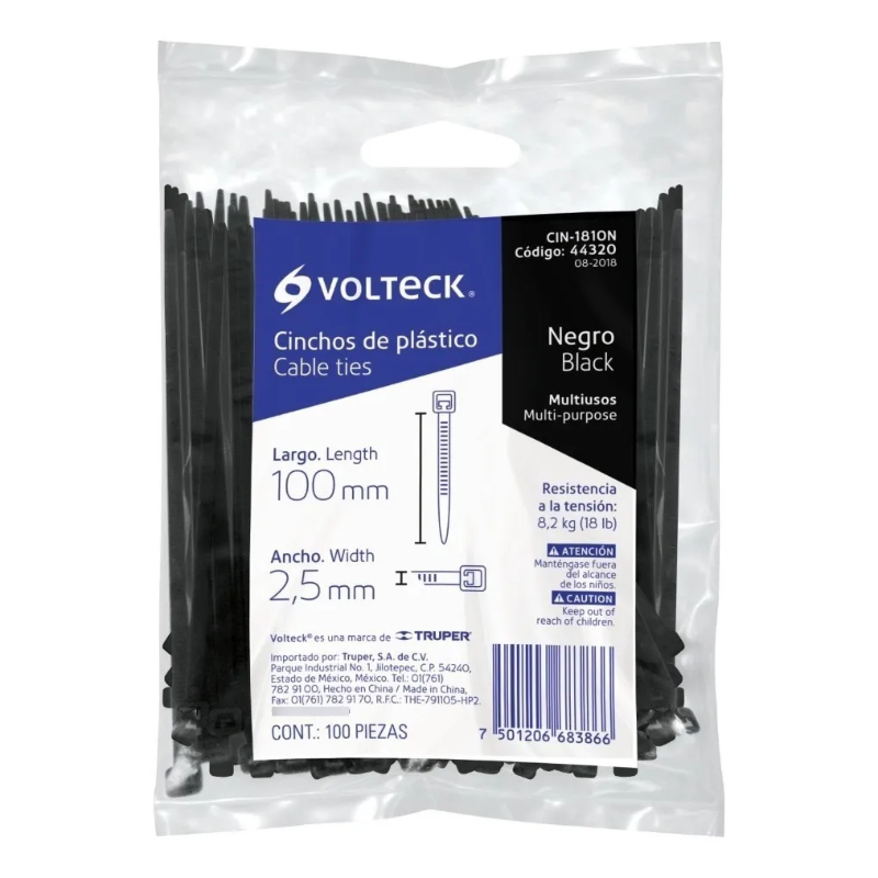 CINCHO PLASTICO 100 MM 18 LBS CIN-1810N VOLTECK | 44320