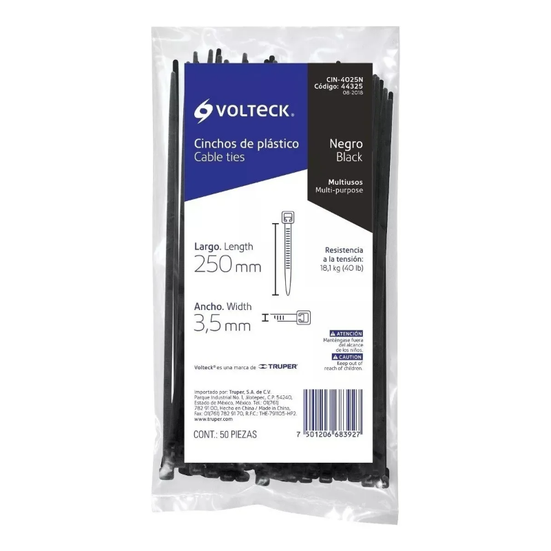 CINCHO PLASTICO 250 MM 40 LBS CIN-4025N VOLTECK | 44325