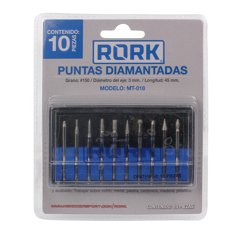 PUNTAS P/MOTOTOOL 10 PZAS DIAMANTADA GRANO 150 MT-018 RORK | MZ0034